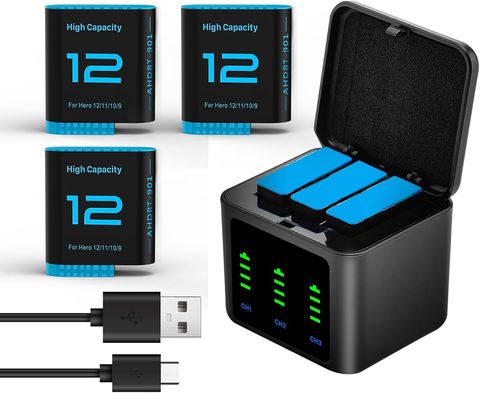 HUAENG GoPro Battery 3-Pack + Charger